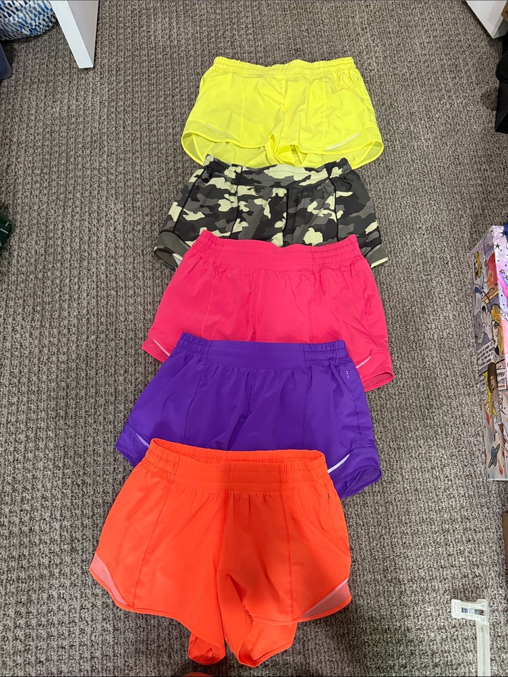 Lululemon Hotty Hot Shorts Bundle - Neon Yellow, Hot Pink, Orange, Purple & Camo - Picture 2 of 2